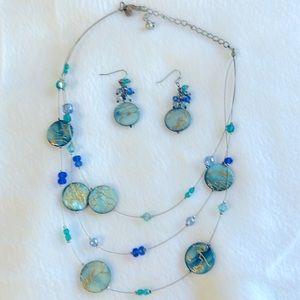 Chico’s Blues 3 strand Necklace and Earrings Set